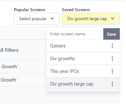 Saved screens